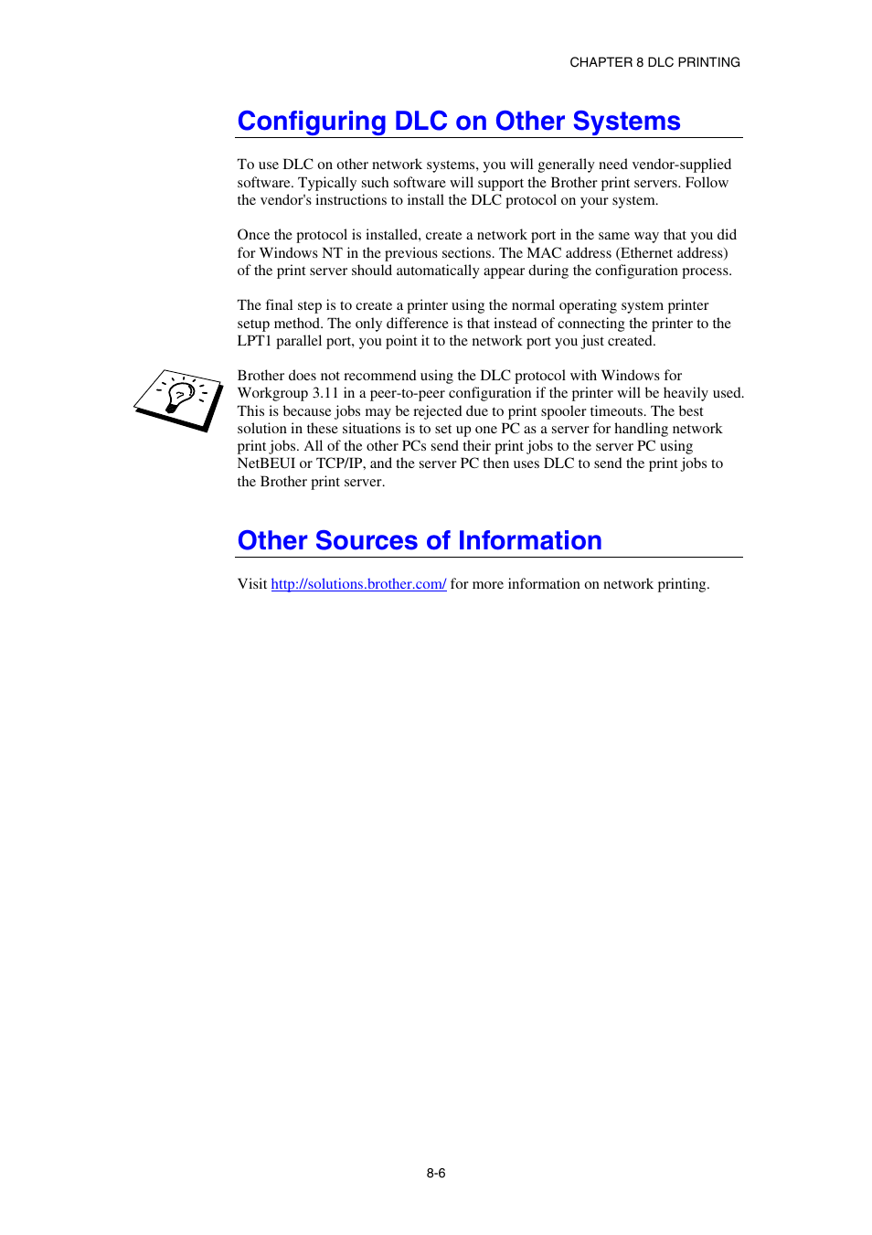 Configuring dlc on other systems, Other sources of information | Brother HL-1870N User Manual | Page 94 / 149
