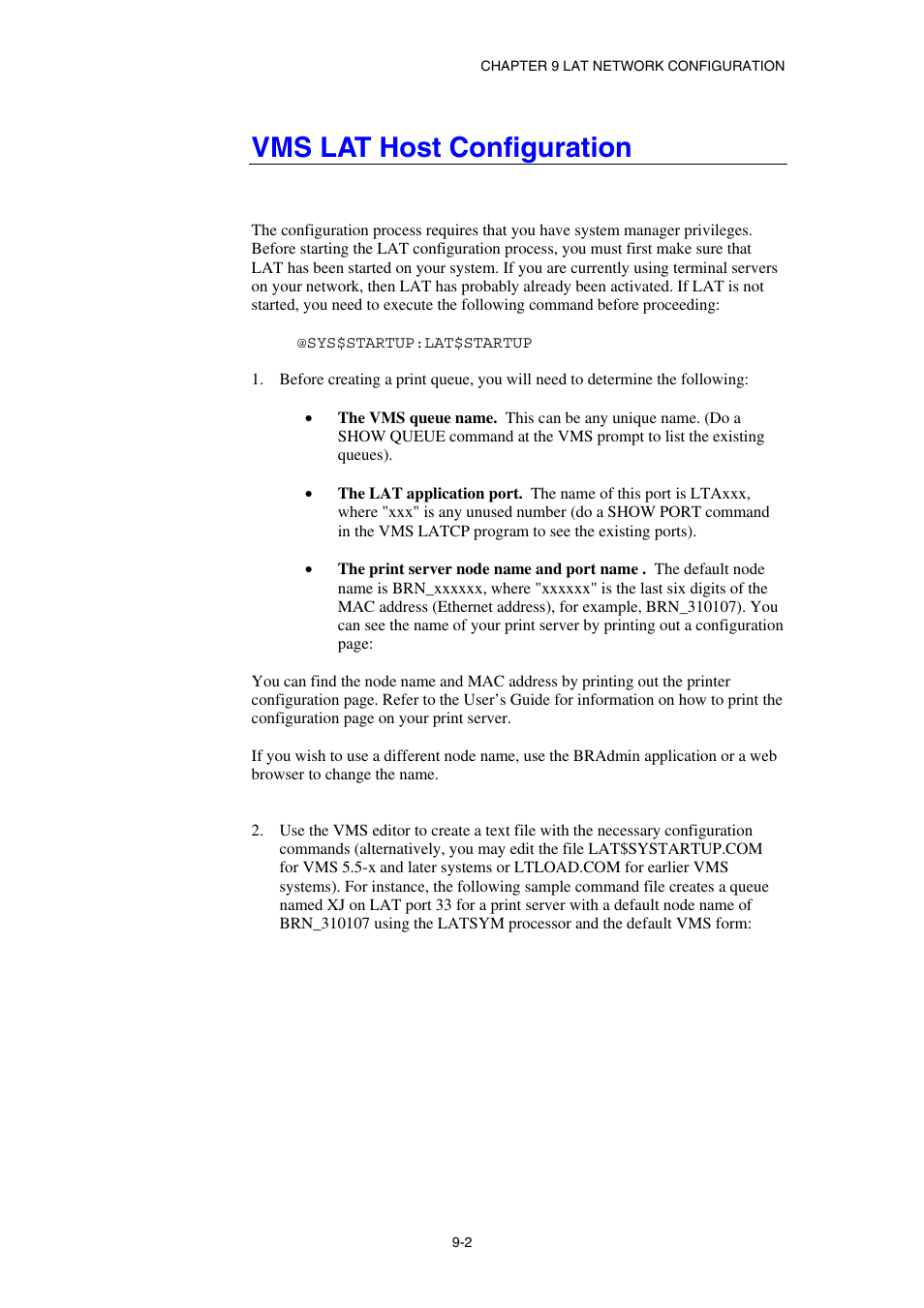 Vms lat host configuration | Brother HL-1870N User Manual | Page 96 / 149