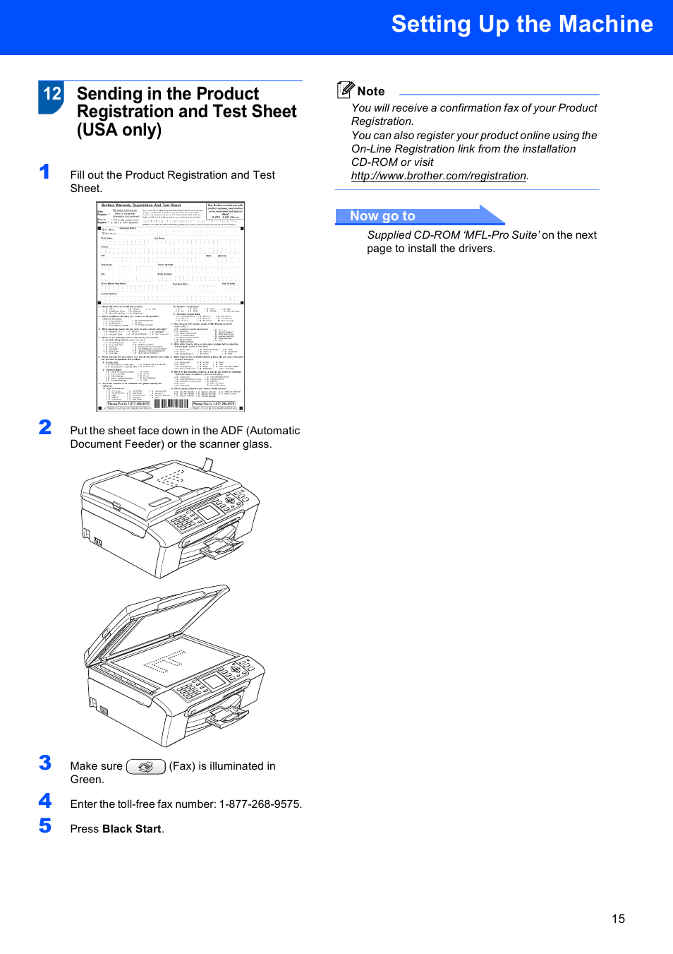 Setting up the machine | Brother MFC-465CN User Manual | Page 17 / 39