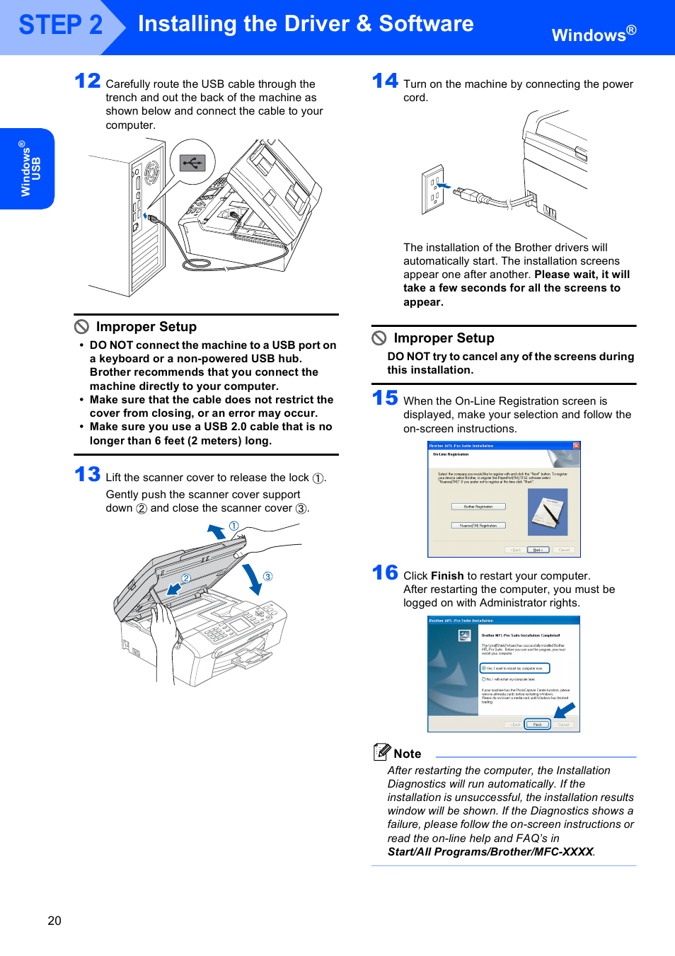 Step 2, Installing the driver & software, Windows | Brother MFC-465CN User Manual | Page 22 / 39