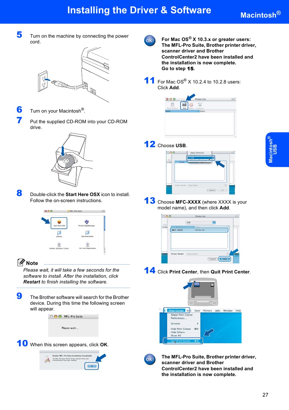 Installing the driver & software, Macintosh | Brother MFC-465CN User Manual | Page 29 / 39