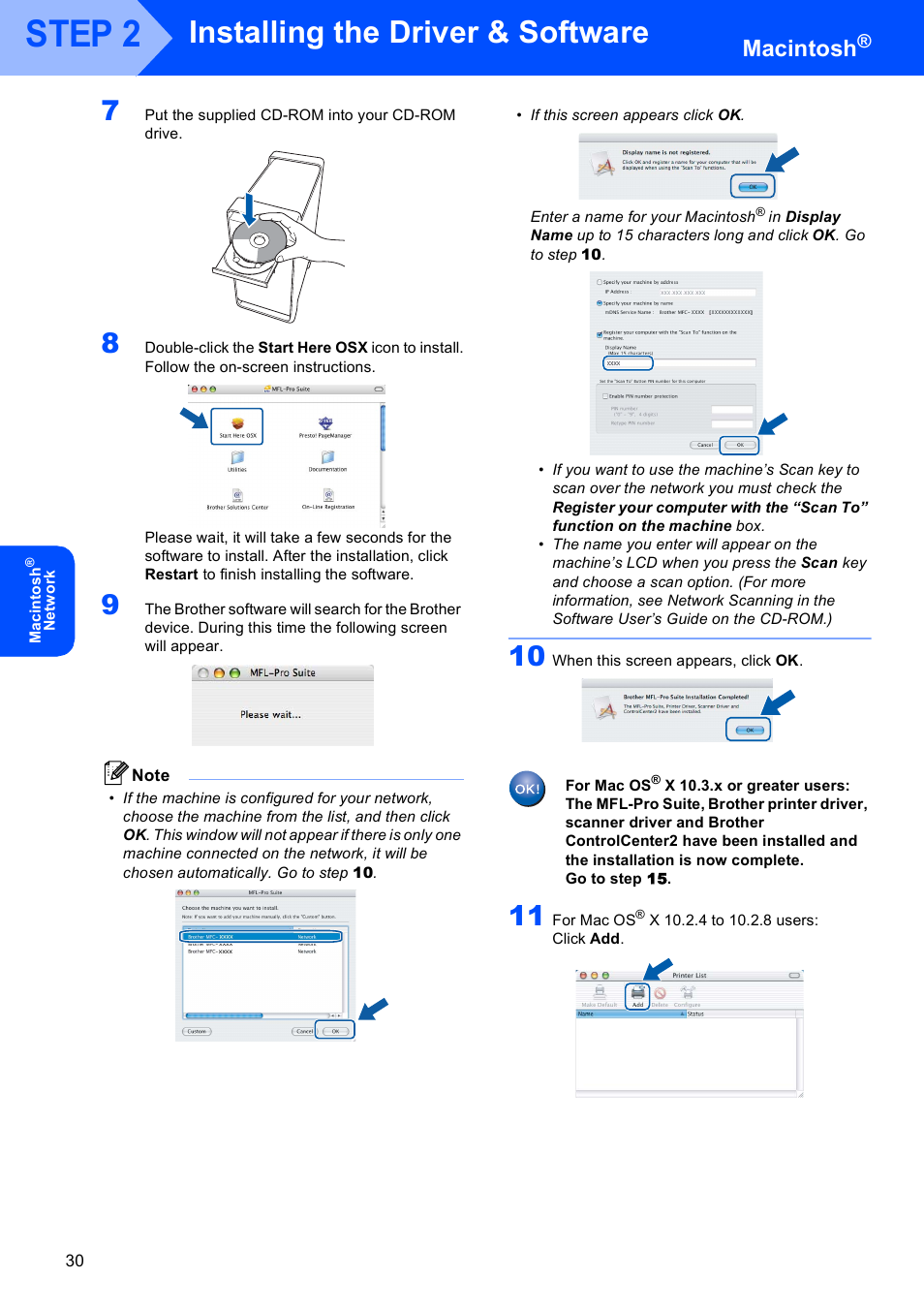 Step 2, Installing the driver & software, Macintosh | Brother MFC-465CN User Manual | Page 32 / 39