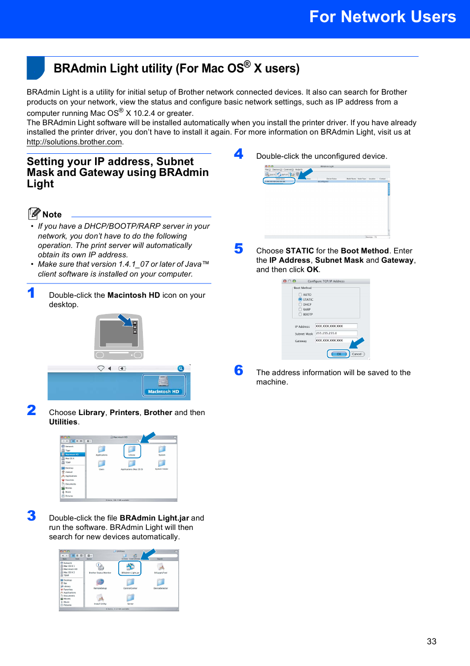 Bradmin light utility (for mac os® x users), Bradmin light utility (for mac os, X users) | For network users | Brother MFC-465CN User Manual | Page 35 / 39