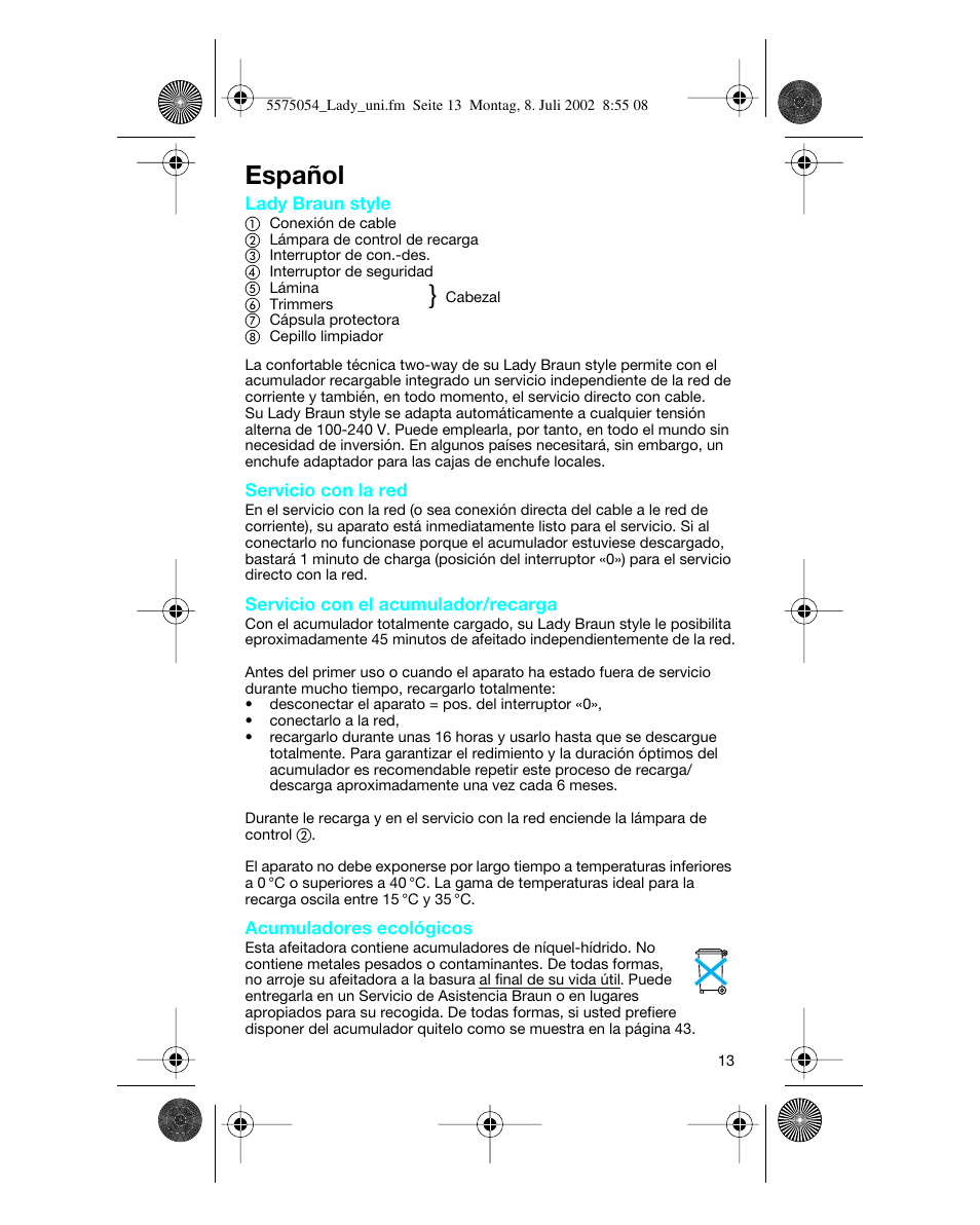 Español | Braun Lady Style universal User Manual | Page 13 / 47
