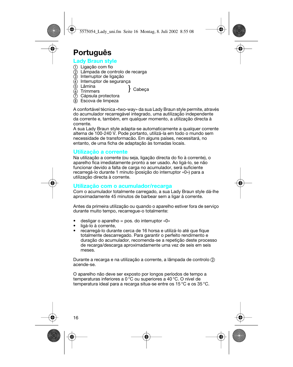 Português | Braun Lady Style universal User Manual | Page 16 / 47