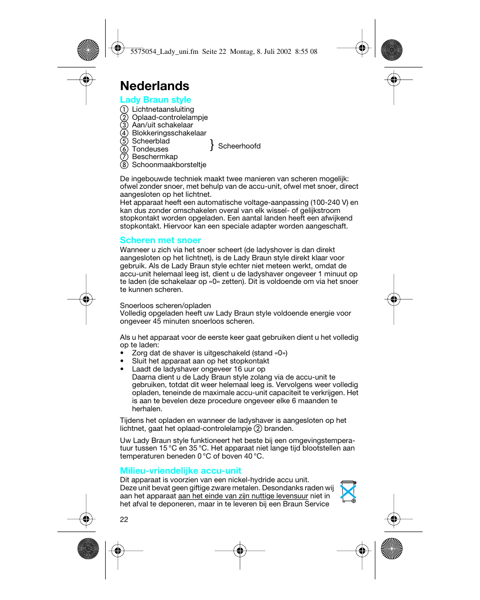 Nederlands | Braun Lady Style universal User Manual | Page 22 / 47