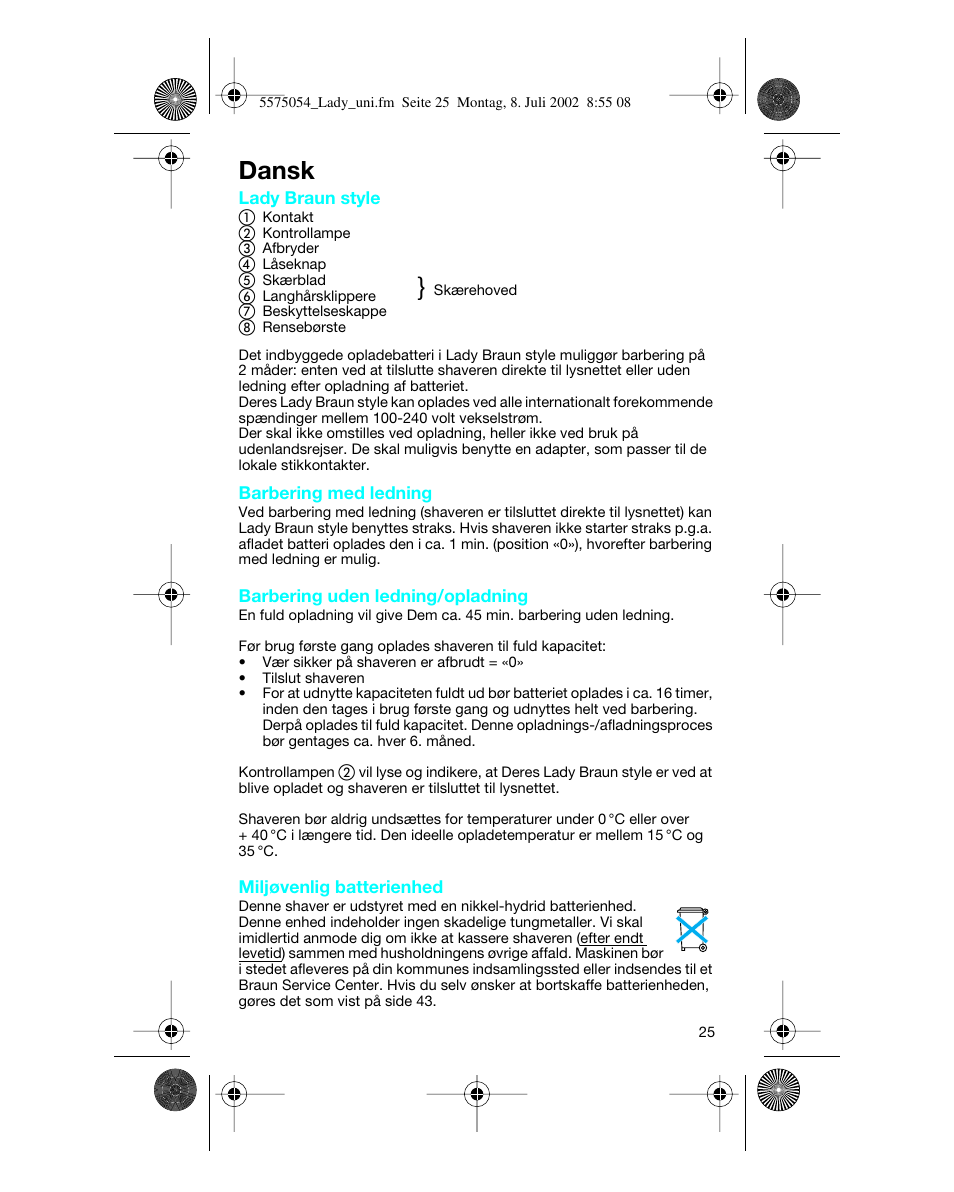 Dansk | Braun Lady Style universal User Manual | Page 25 / 47