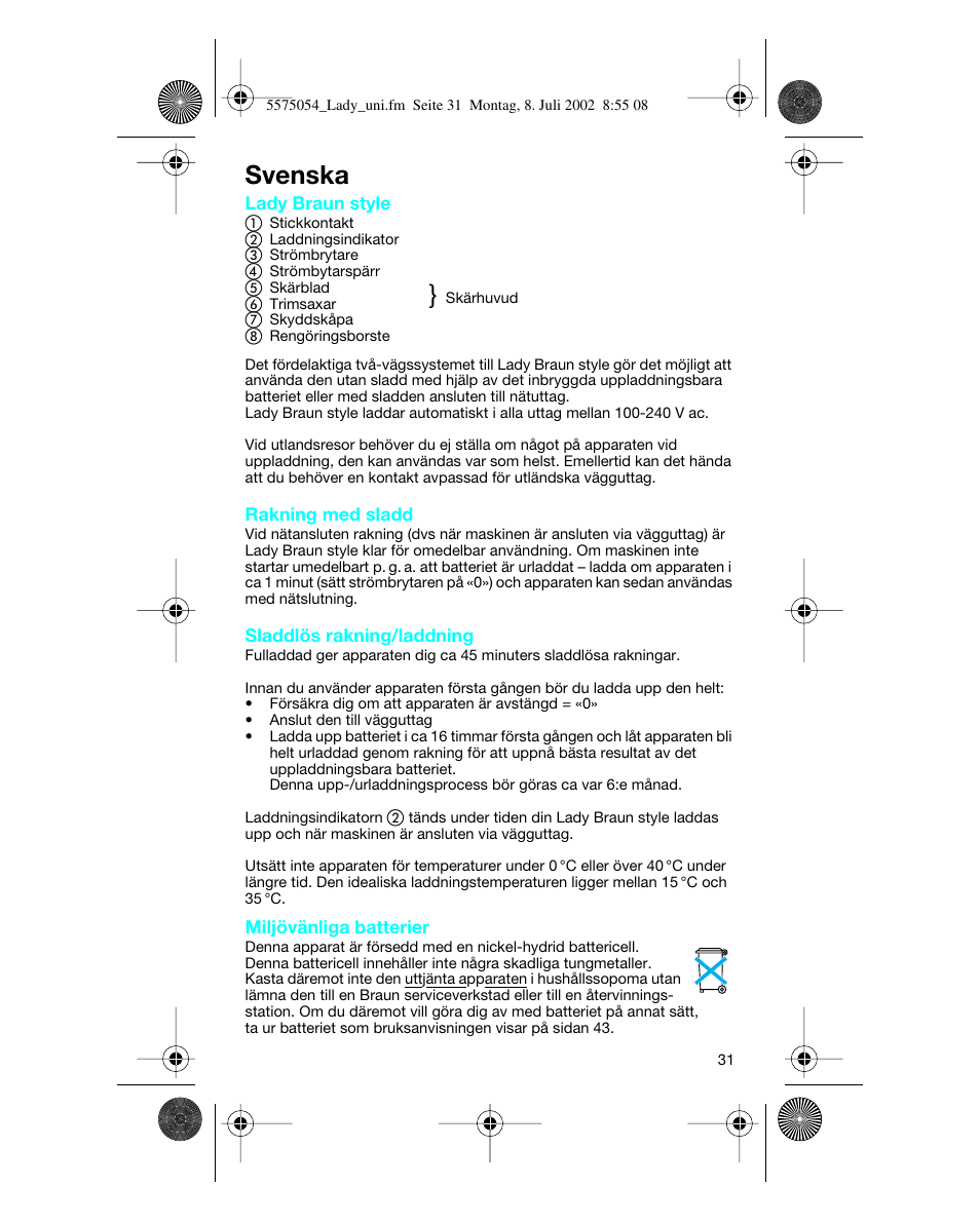 Svenska | Braun Lady Style universal User Manual | Page 31 / 47