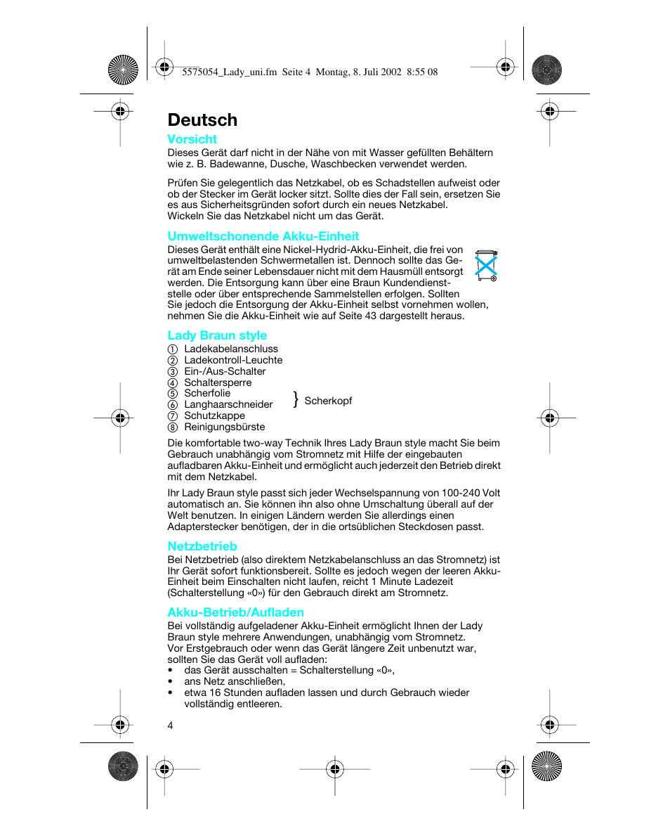 Deutsch | Braun Lady Style universal User Manual | Page 4 / 47