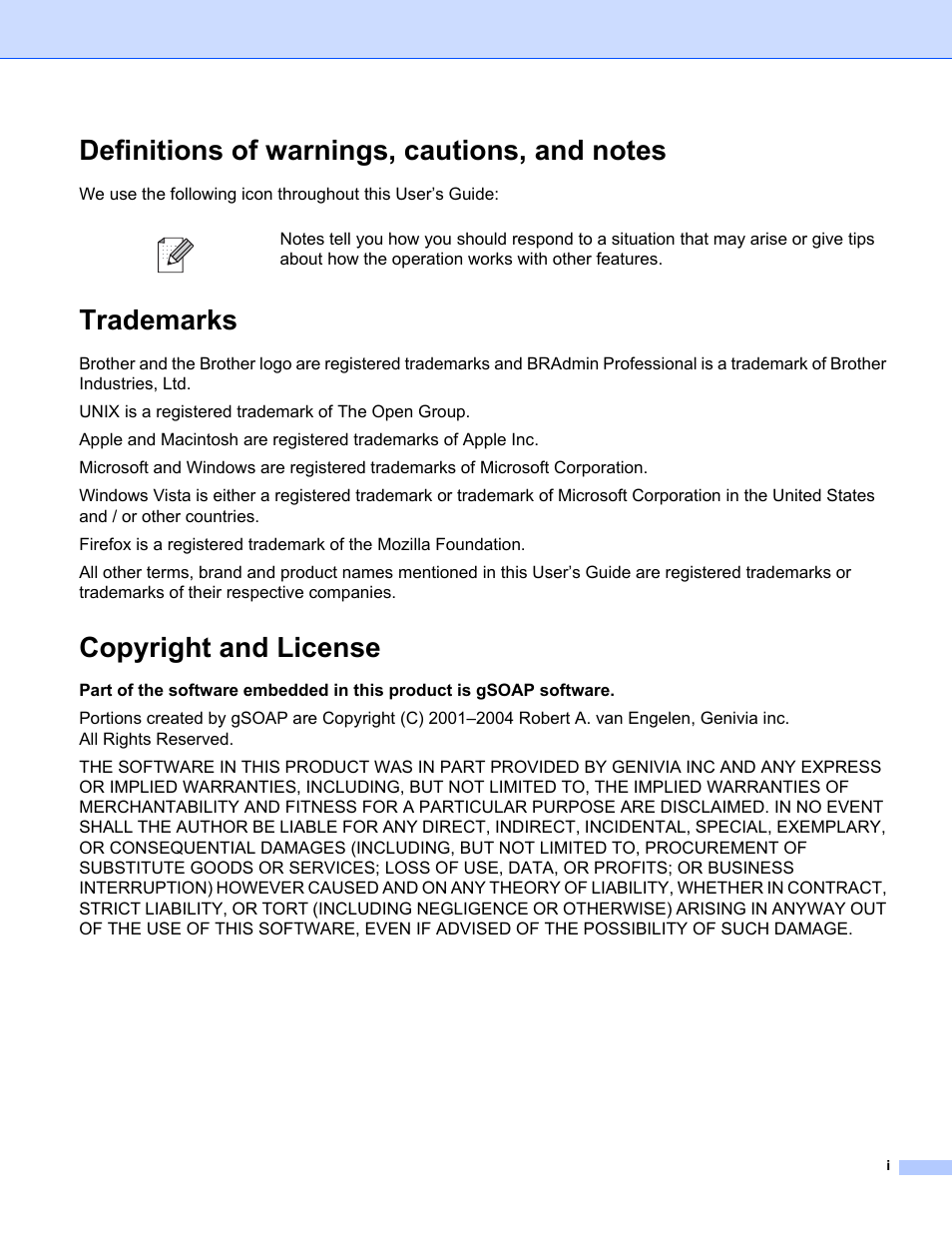 Trademarks, Copyright and license | Brother MFC-465CN User Manual | Page 2 / 58