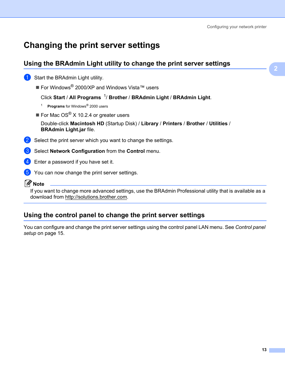 Changing the print server settings | Brother MFC-465CN User Manual | Page 20 / 58