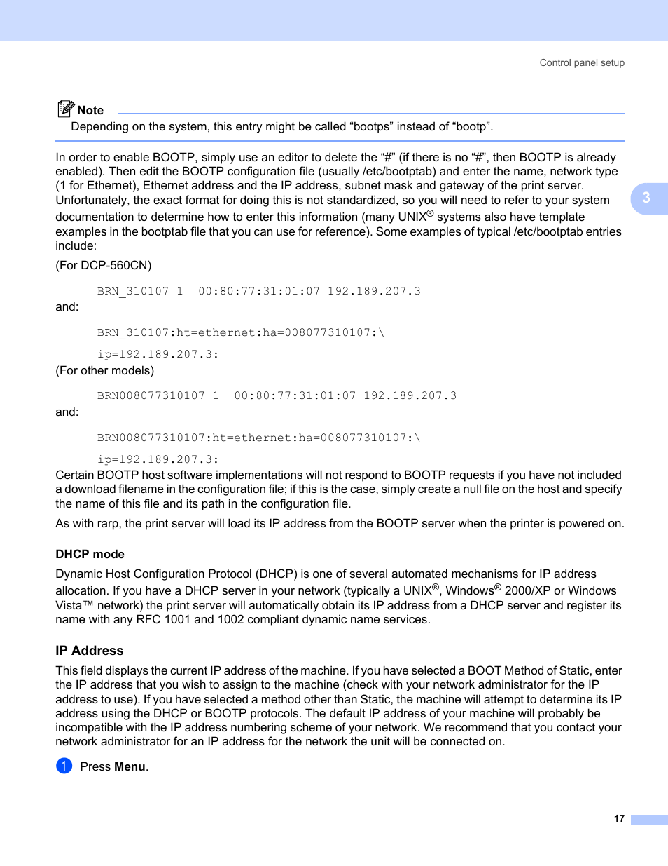 Ip address | Brother MFC-465CN User Manual | Page 24 / 58