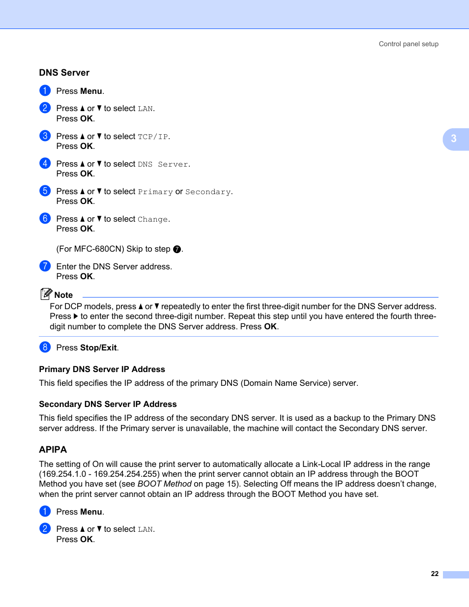 Dns server, Apipa | Brother MFC-465CN User Manual | Page 29 / 58