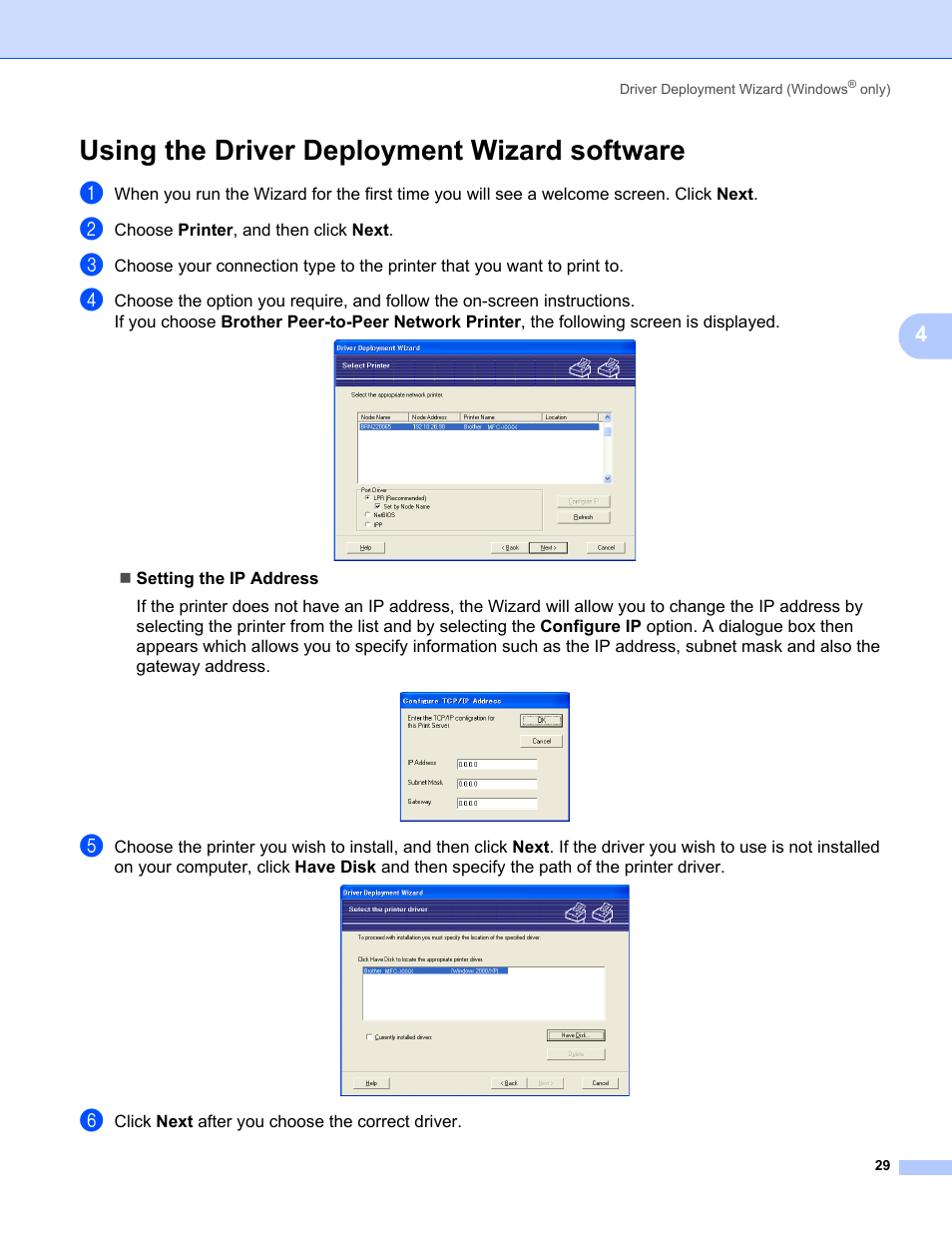 Using the driver deployment wizard software | Brother MFC-465CN User Manual | Page 36 / 58