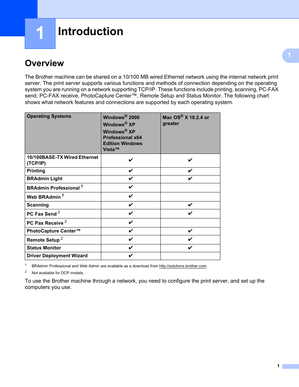 1 introduction, Overview, Introduction | Brother MFC-465CN User Manual | Page 8 / 58