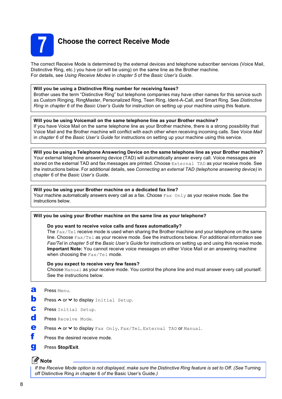 7 choose the correct receive mode, Choose the correct receive mode | Brother MFC-J625DW User Manual | Page 8 / 36