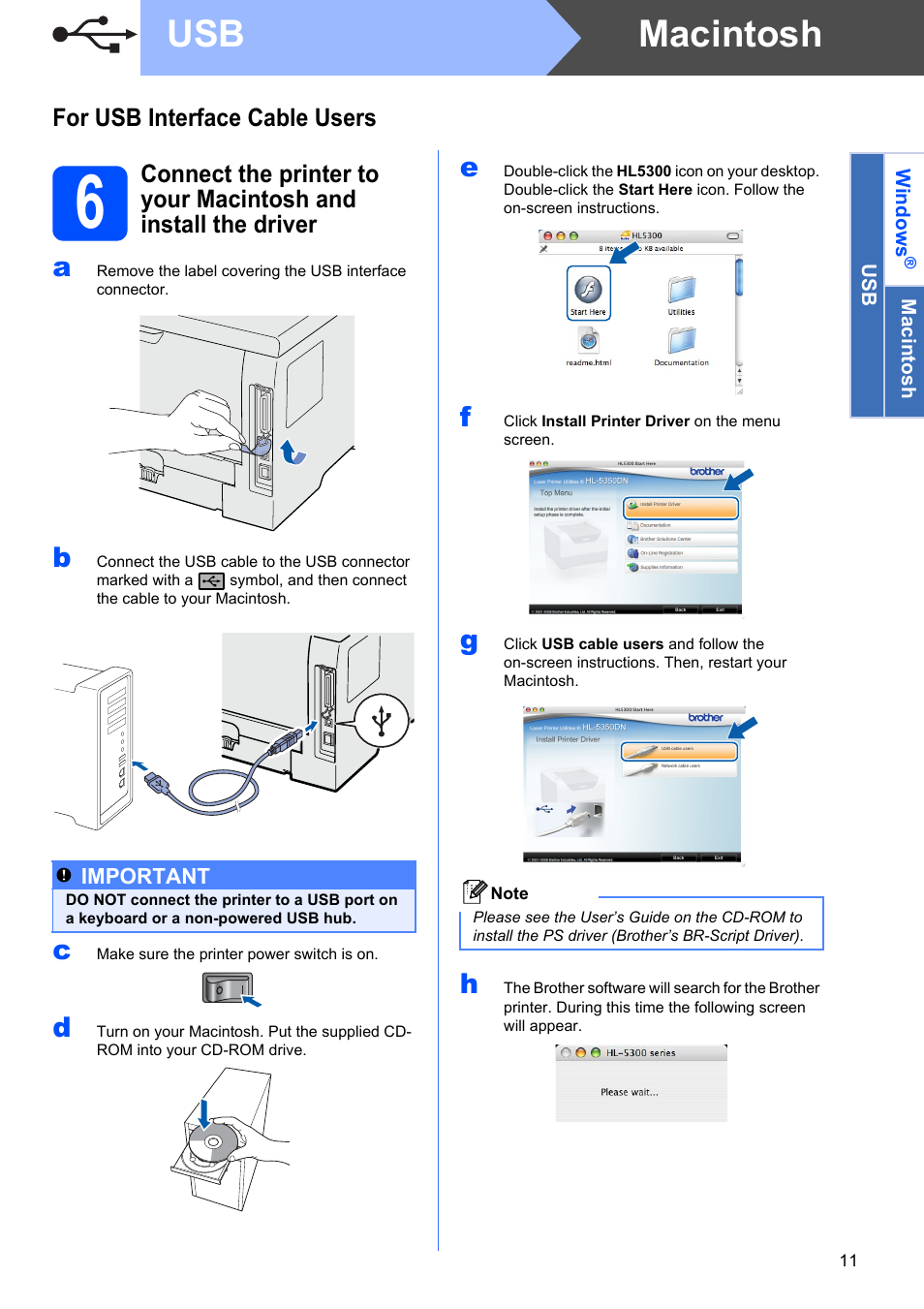 Macintosh usb, For usb interface cable users | Brother HL-5350DN User Manual | Page 11 / 35