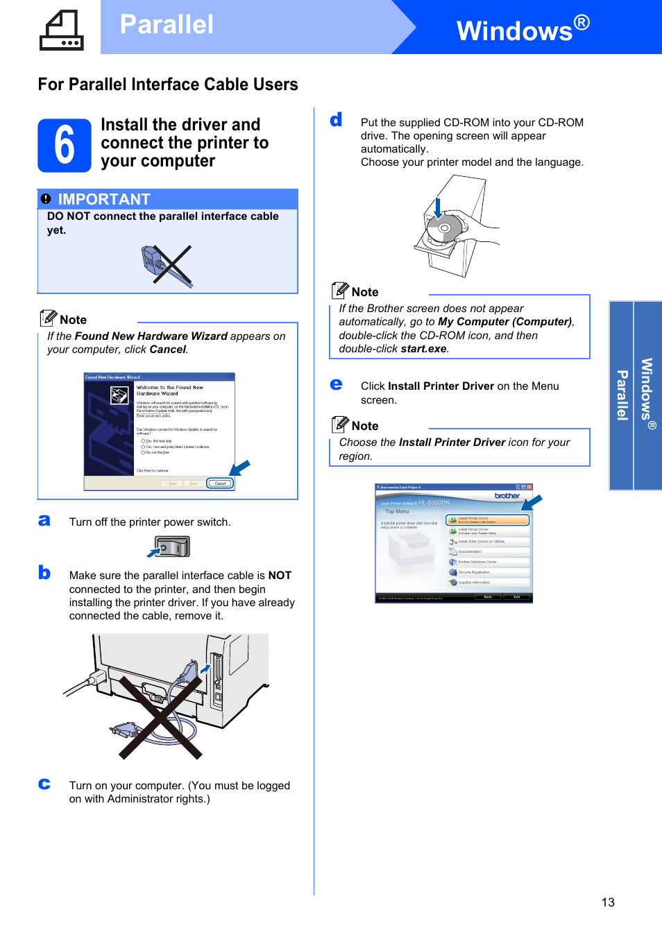 Windows, Parallel | Brother HL-5350DN User Manual | Page 13 / 35