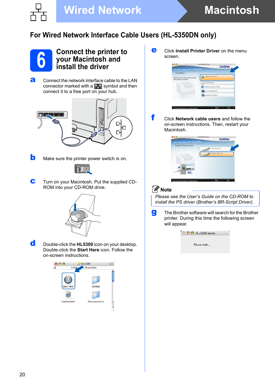 Macintosh wired network | Brother HL-5350DN User Manual | Page 20 / 35