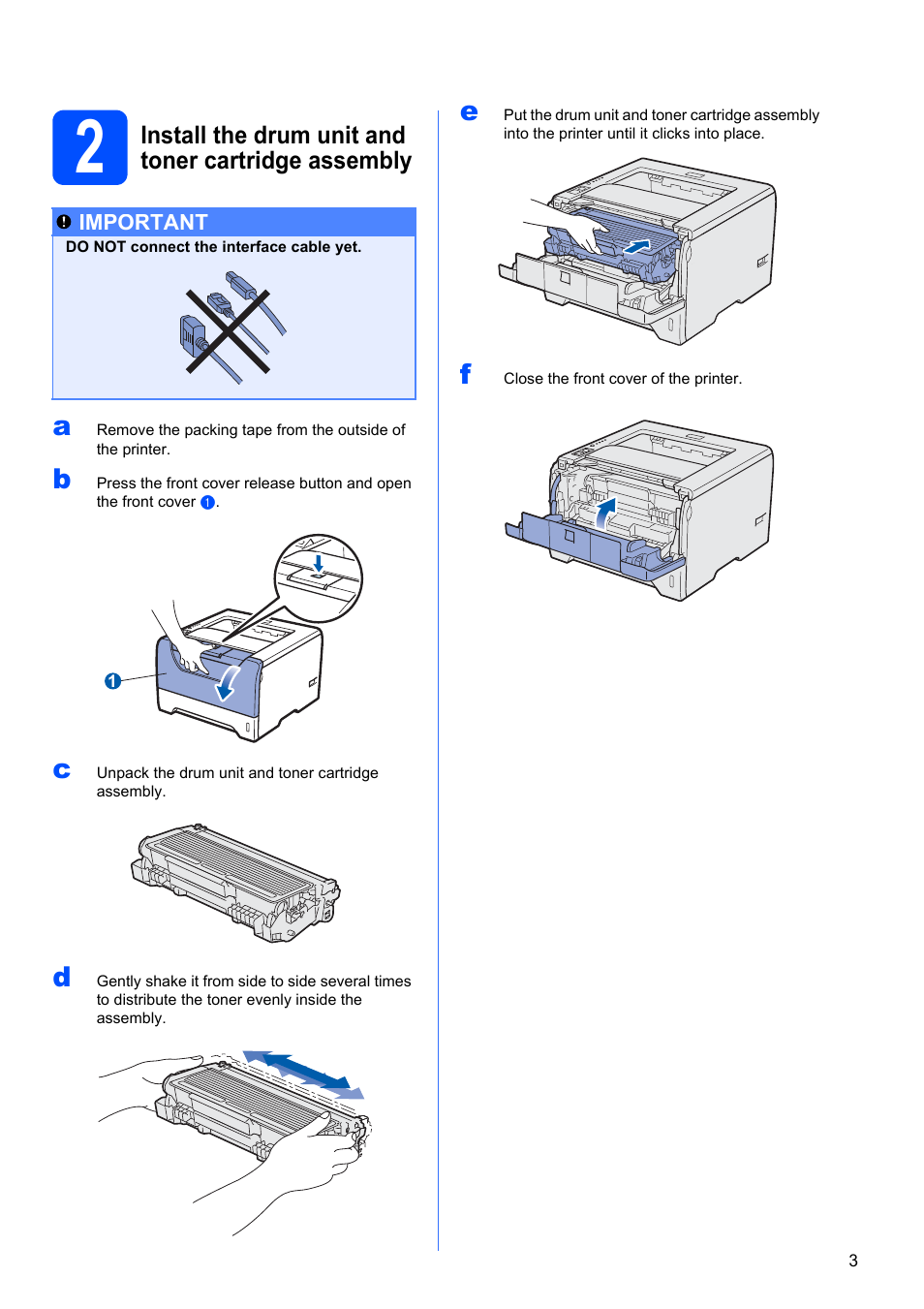 Install the drum unit and toner cartridge assembly | Brother HL-5350DN User Manual | Page 3 / 35