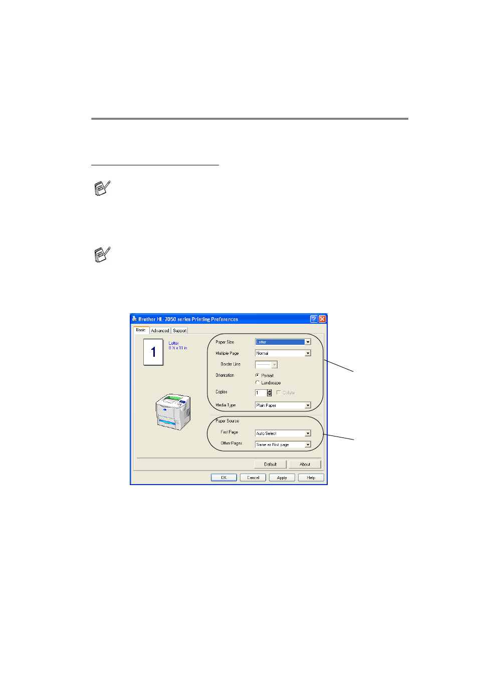 Features in the pcl printer driver (for windows®), Basic tab, Features in the pcl printer driver (for windows | Basic tab -2 | Brother HL-7050N User Manual | Page 62 / 253