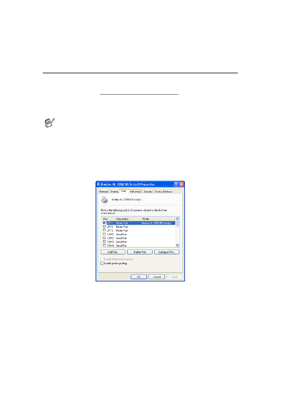 Features in the ps printer driver (for windows®), Ports tab, Features in the ps printer driver (for windows | Ports tab -11 | Brother HL-7050N User Manual | Page 71 / 253