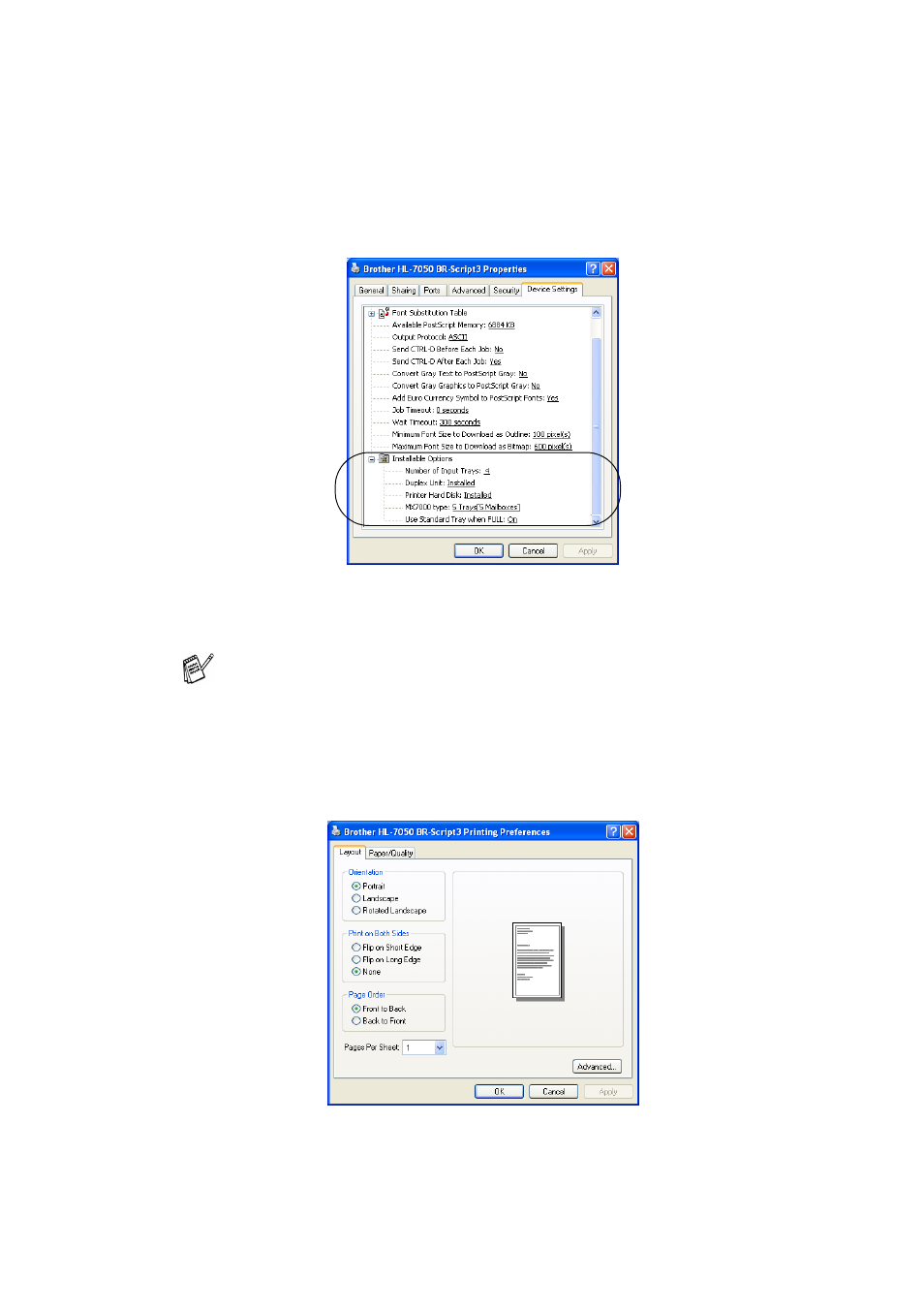 Device settings tab, Layout tab, Device settings tab -12 layout tab -12 | Brother HL-7050N User Manual | Page 72 / 253