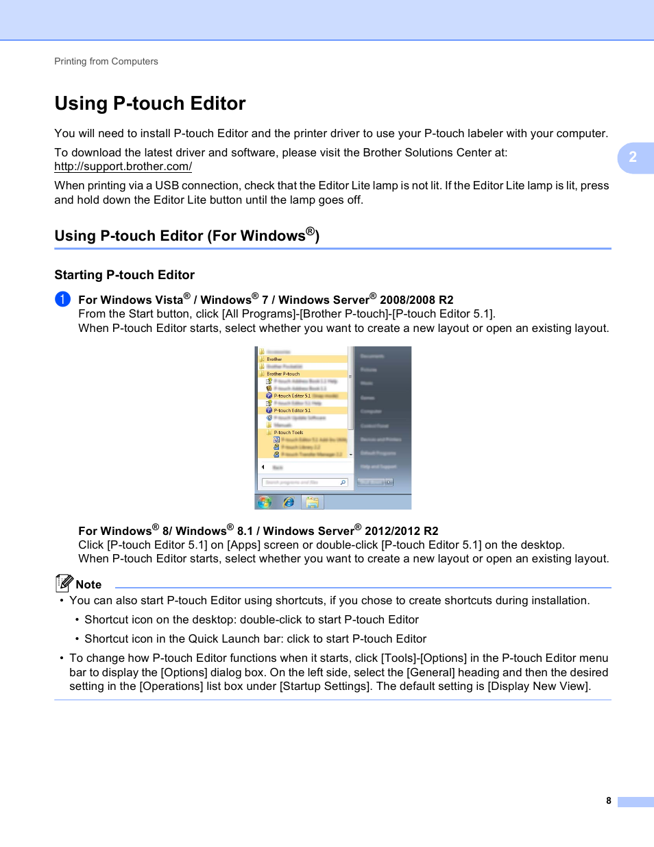 Using p-touch editor, Using p-touch editor (for windows®), Starting p-touch editor | Using p-touch editor (for windows | Brother PT-P750W User Manual | Page 13 / 59