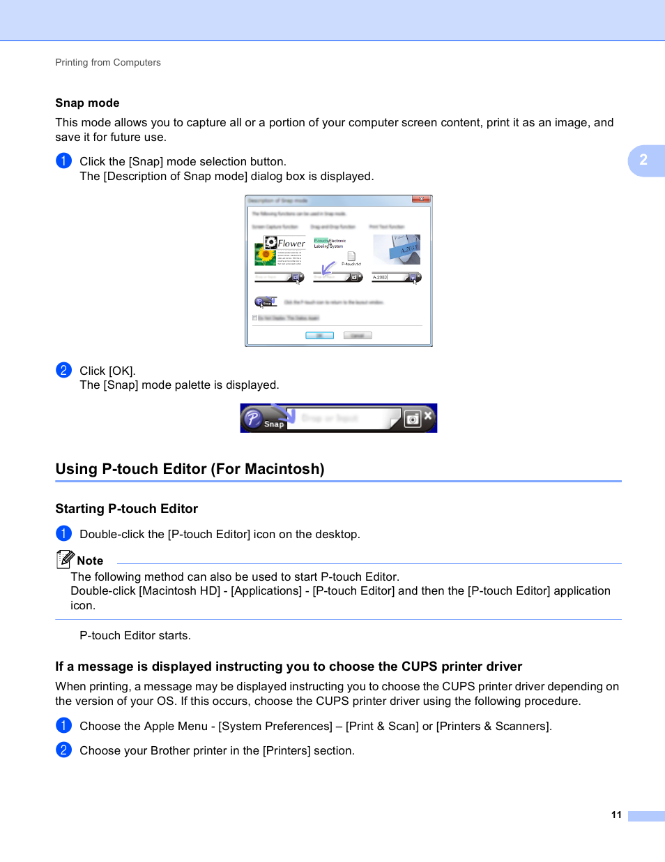 Using p-touch editor (for macintosh), Starting p-touch editor | Brother PT-P750W User Manual | Page 16 / 59