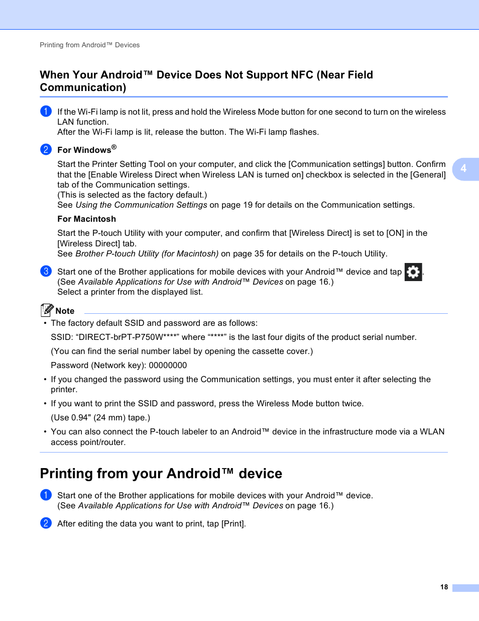 Printing from your android™ device | Brother PT-P750W User Manual | Page 23 / 59