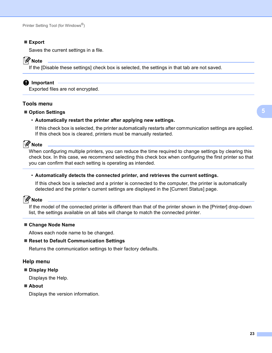 Tools menu, Help menu | Brother PT-P750W User Manual | Page 28 / 59