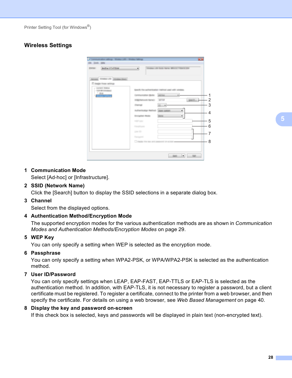 Wireless settings | Brother PT-P750W User Manual | Page 33 / 59