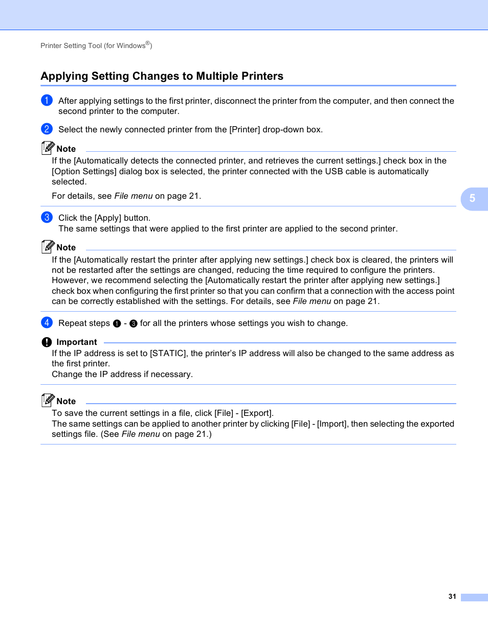 Applying setting changes to multiple printers, 5applying setting changes to multiple printers | Brother PT-P750W User Manual | Page 36 / 59