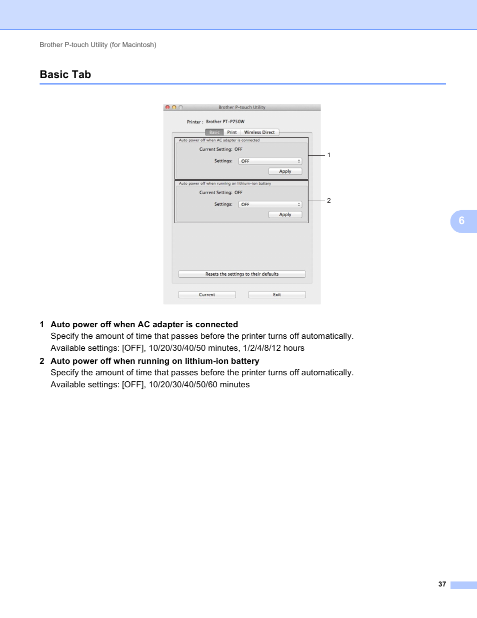 Basic tab, 6basic tab | Brother PT-P750W User Manual | Page 42 / 59