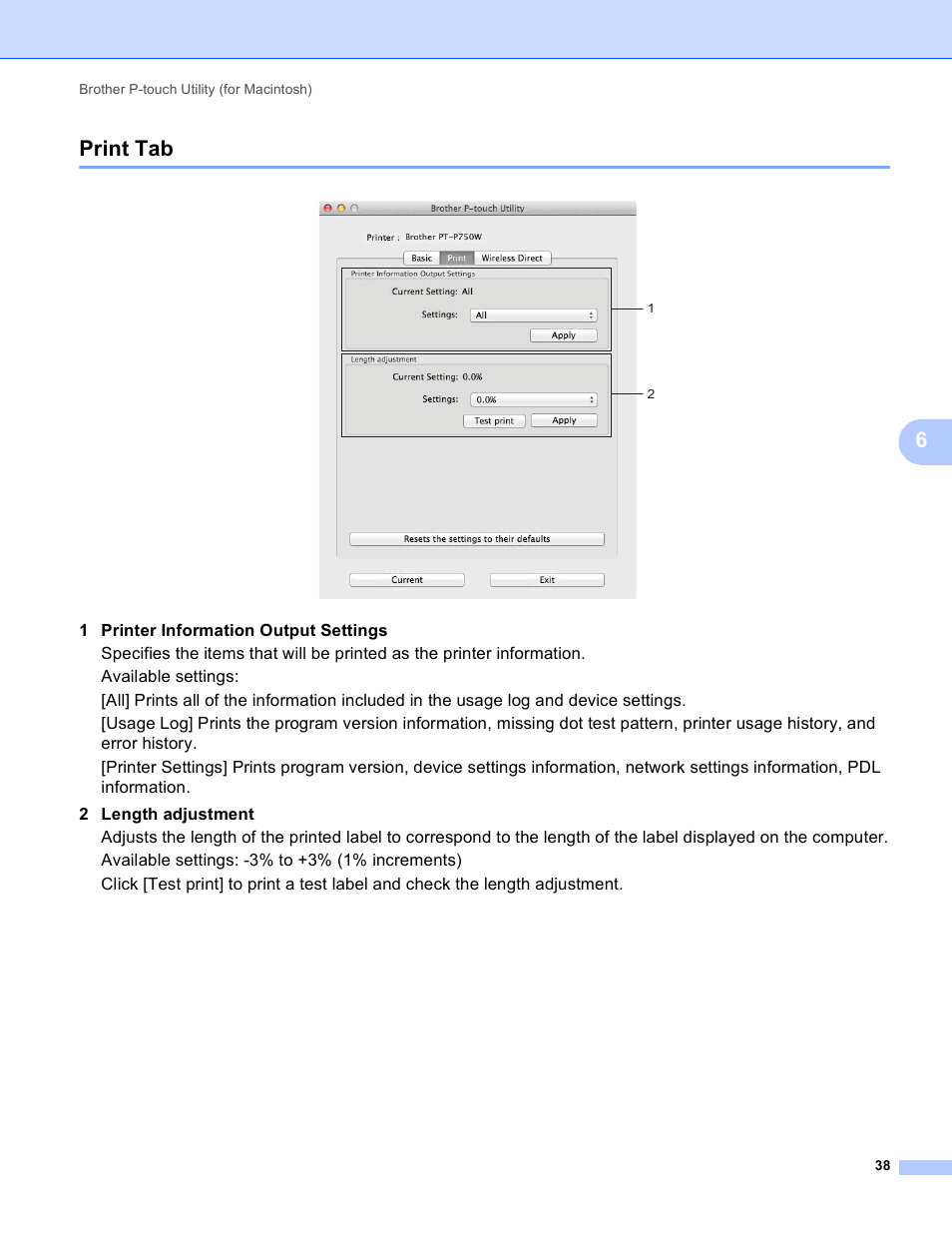 Print tab, 6print tab | Brother PT-P750W User Manual | Page 43 / 59