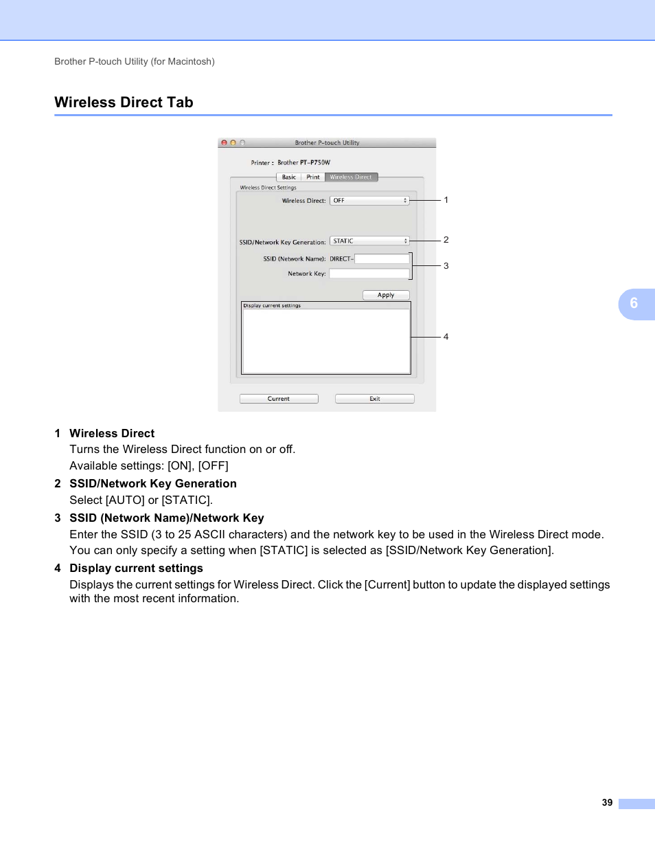 Wireless direct tab, 6wireless direct tab | Brother PT-P750W User Manual | Page 44 / 59