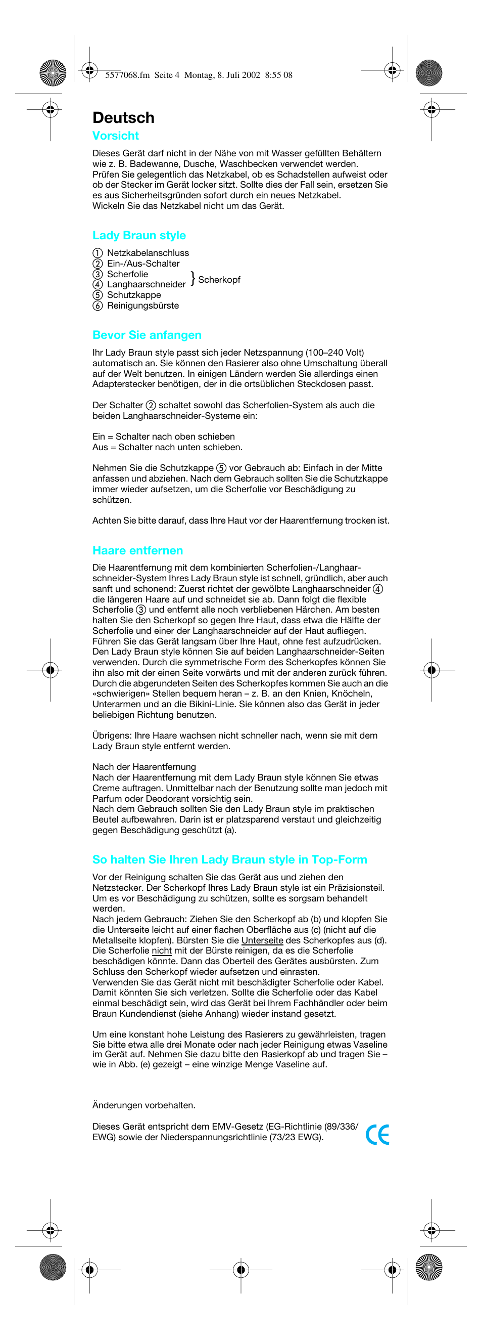Deutsch | Braun Lady Style cord User Manual | Page 4 / 17