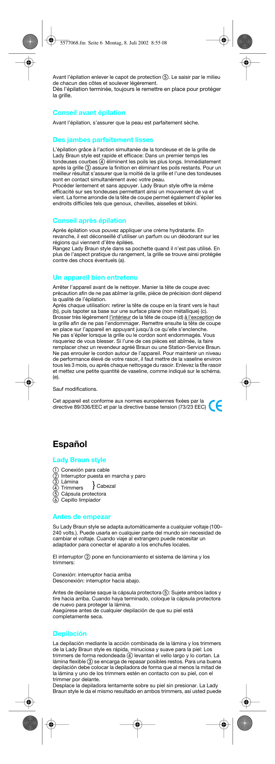 Español | Braun Lady Style cord User Manual | Page 6 / 17