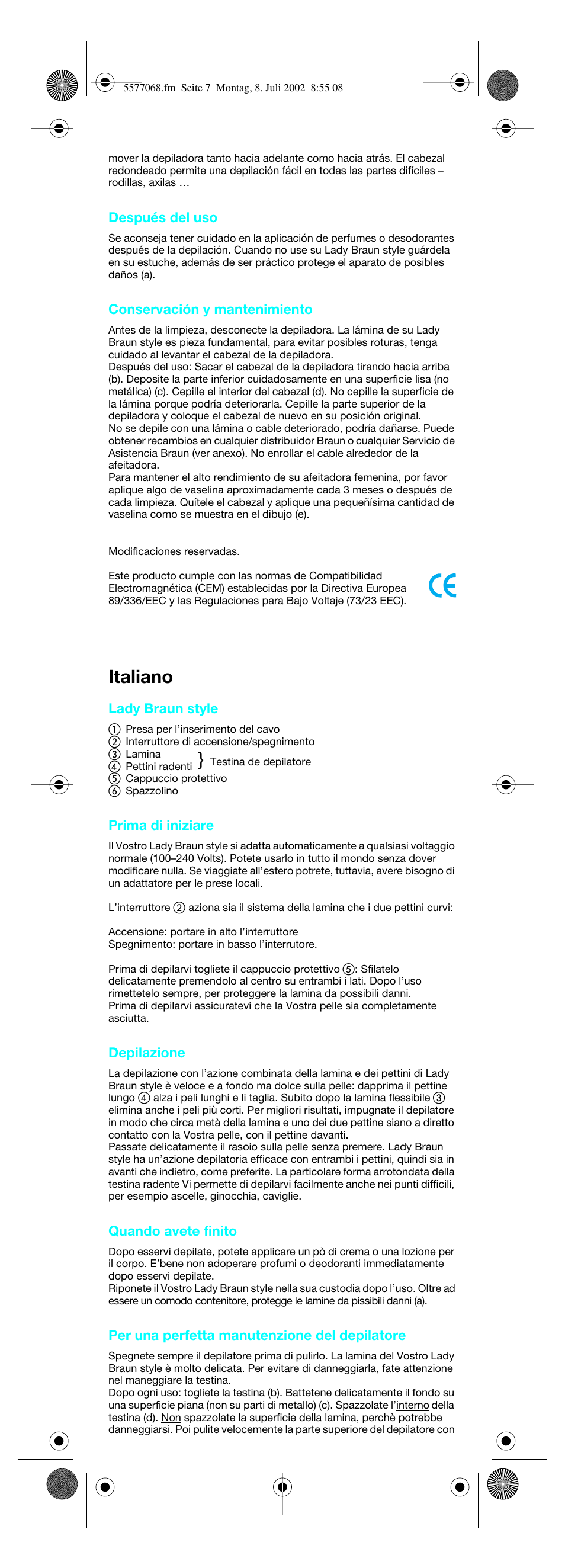 Italiano | Braun Lady Style cord User Manual | Page 7 / 17