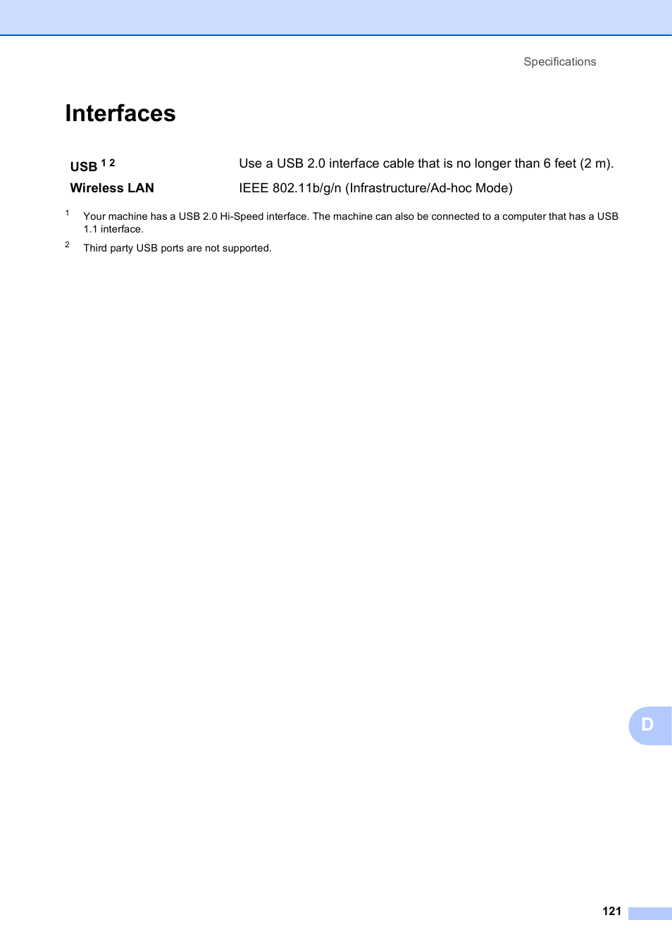 Interfaces | Brother MFC-J285DW User Manual | Page 135 / 143
