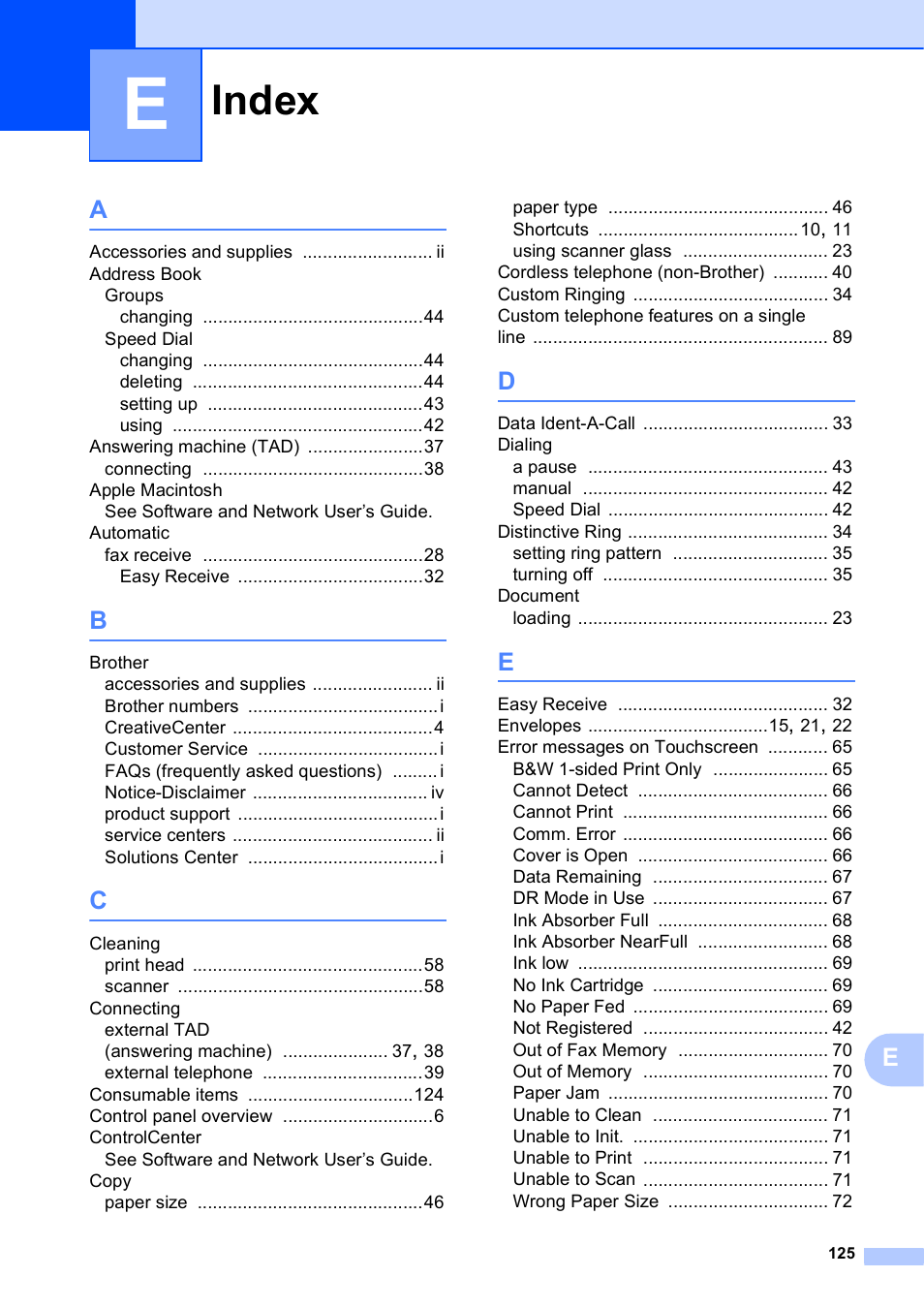 Index | Brother MFC-J285DW User Manual | Page 139 / 143