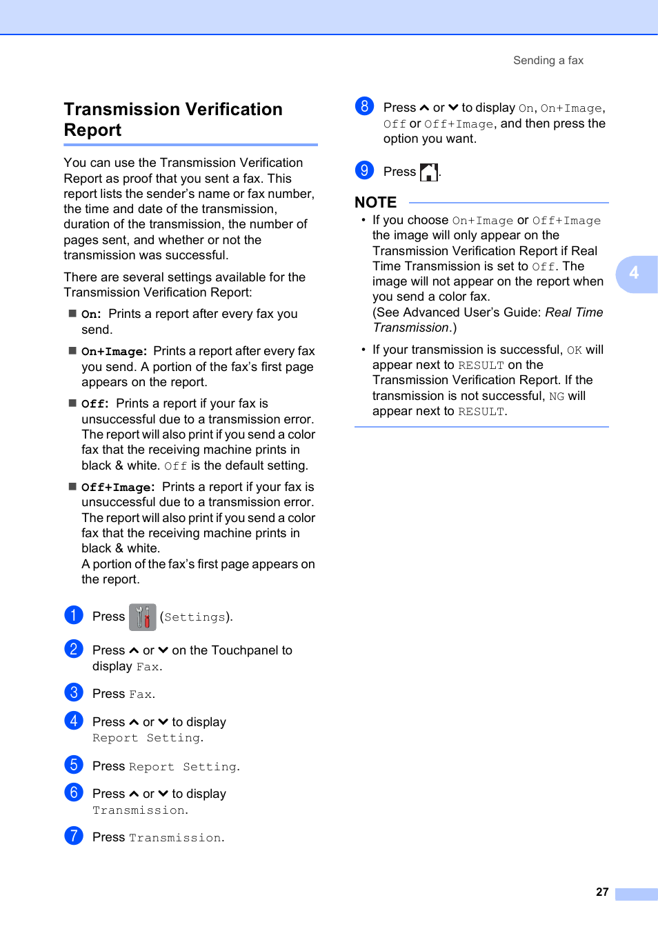 Transmission verification report, 4transmission verification report | Brother MFC-J285DW User Manual | Page 41 / 143
