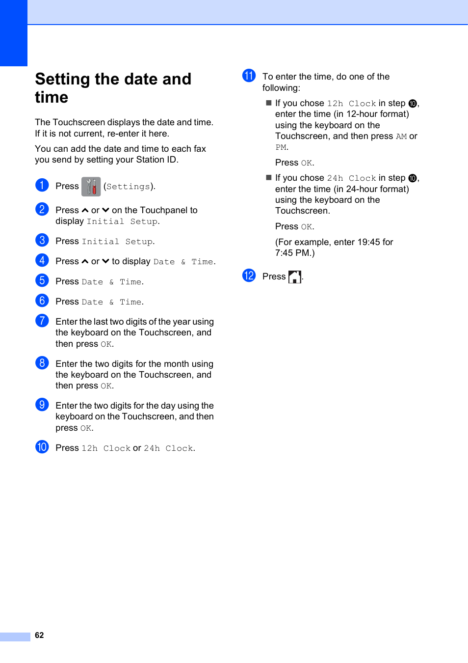 Setting the date and time | Brother MFC-J285DW User Manual | Page 76 / 143