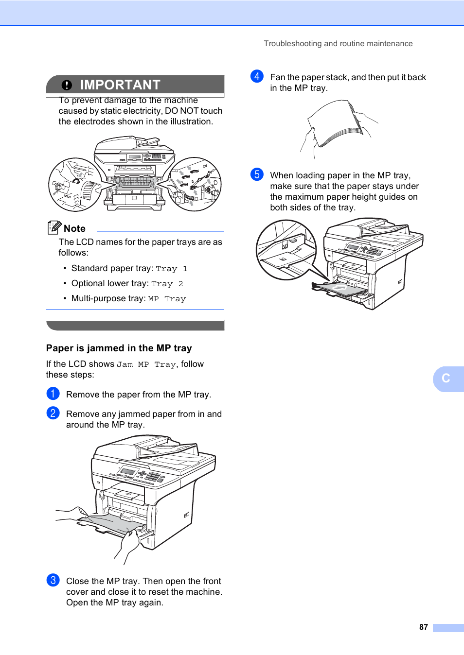Paper is jammed in the mp tray, Important | Brother DCP-8085DN User Manual | Page 100 / 156