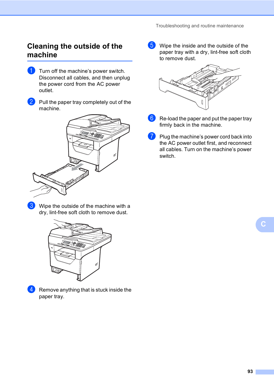Cleaning the outside of the machine, Ccleaning the outside of the machine | Brother DCP-8085DN User Manual | Page 106 / 156