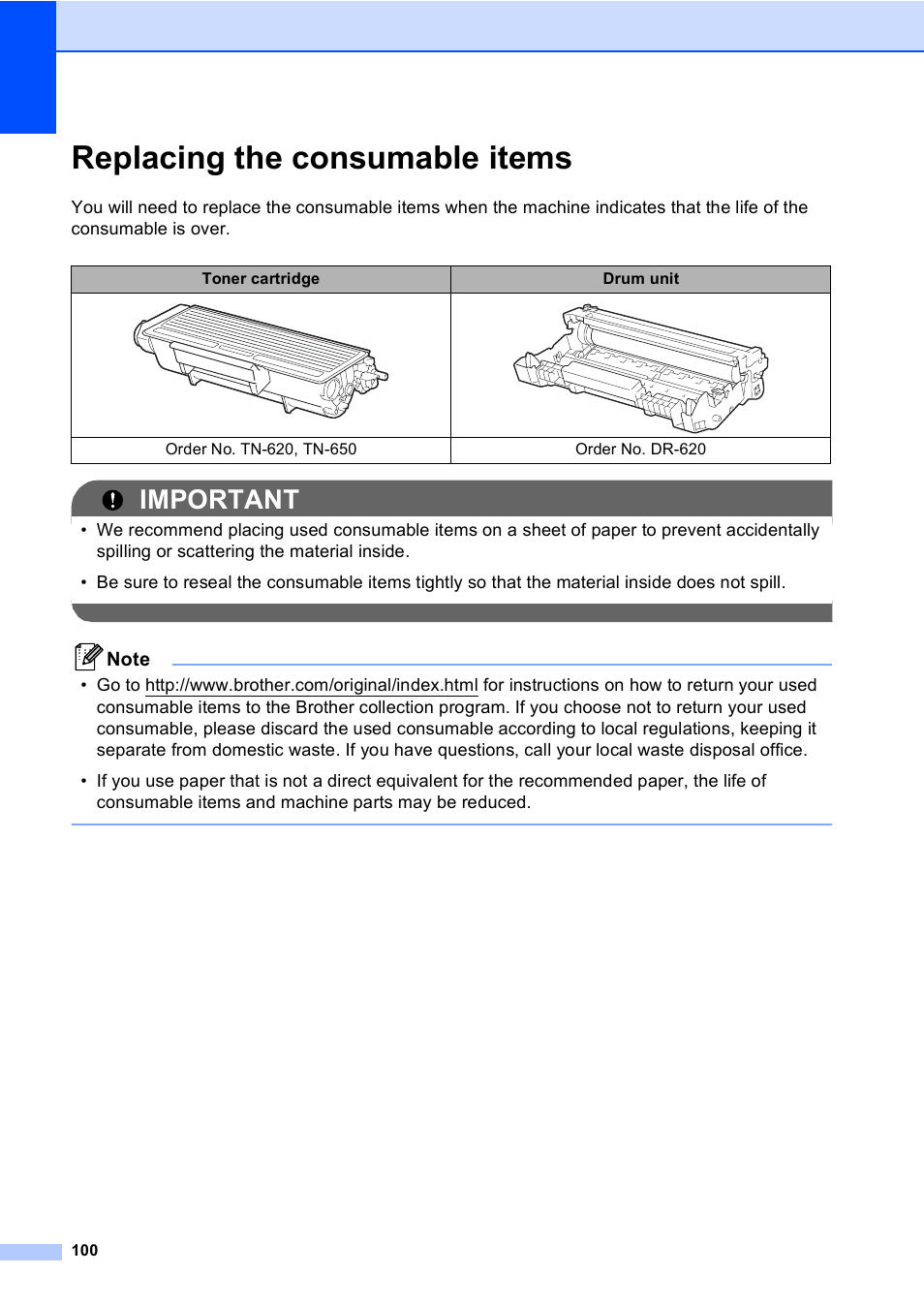 Replacing the consumable items, Important | Brother DCP-8085DN User Manual | Page 113 / 156
