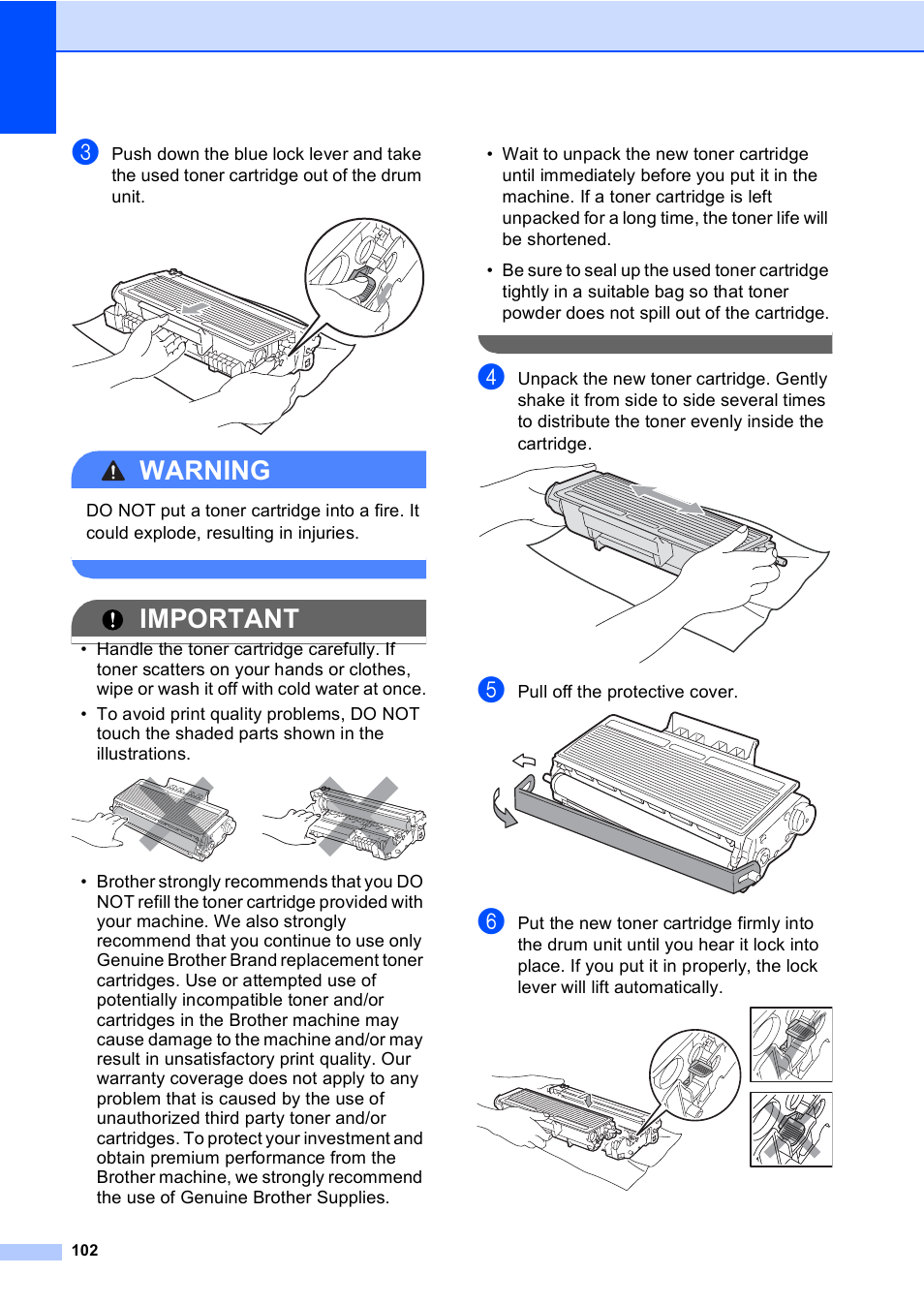 Warning, Important | Brother DCP-8085DN User Manual | Page 115 / 156