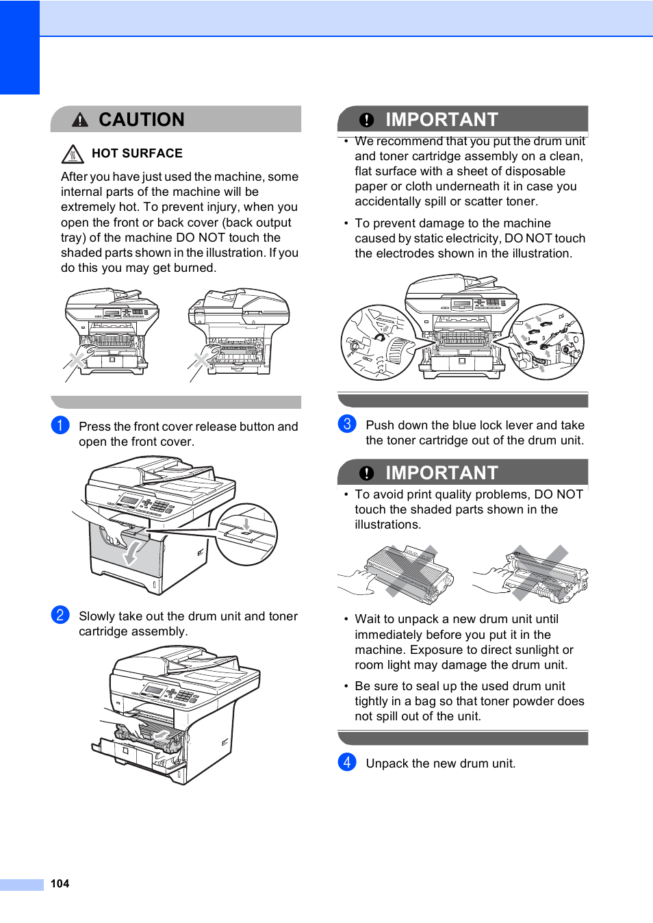 Caution, Important | Brother DCP-8085DN User Manual | Page 117 / 156