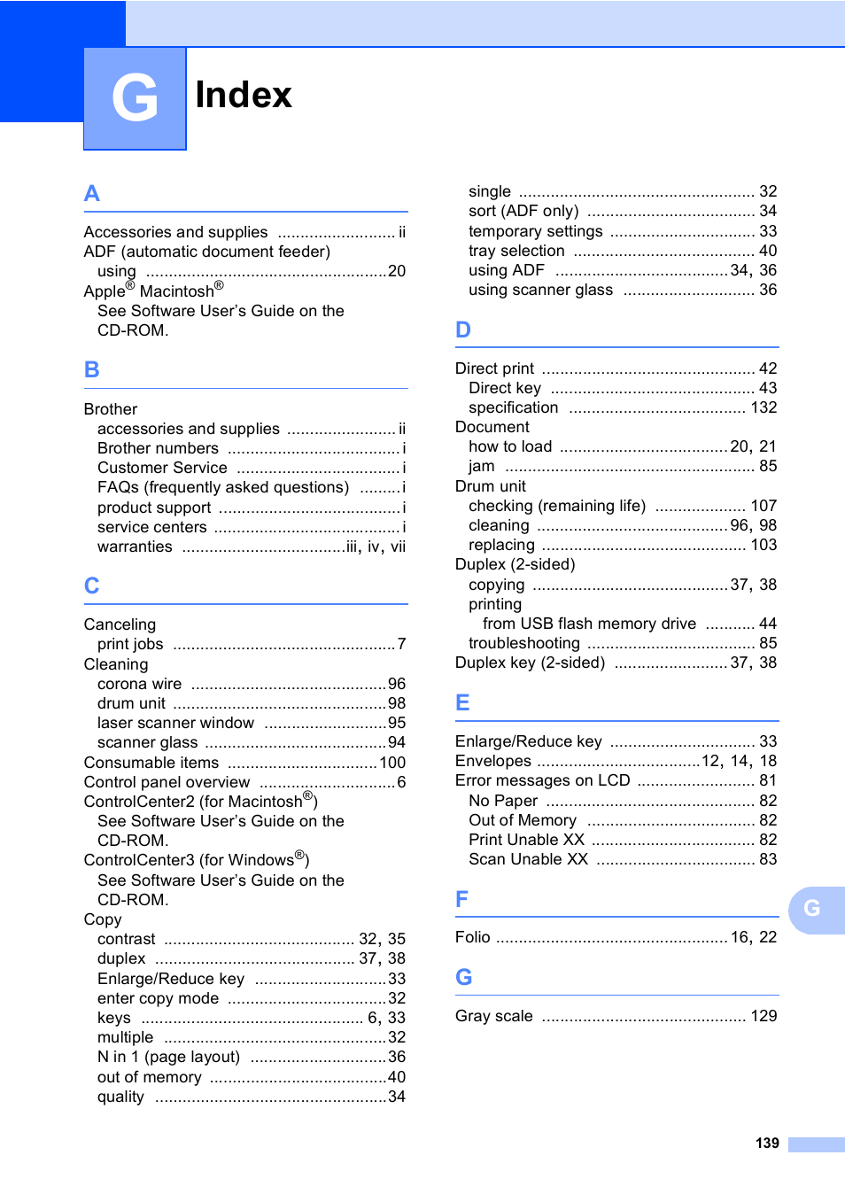 Index | Brother DCP-8085DN User Manual | Page 152 / 156