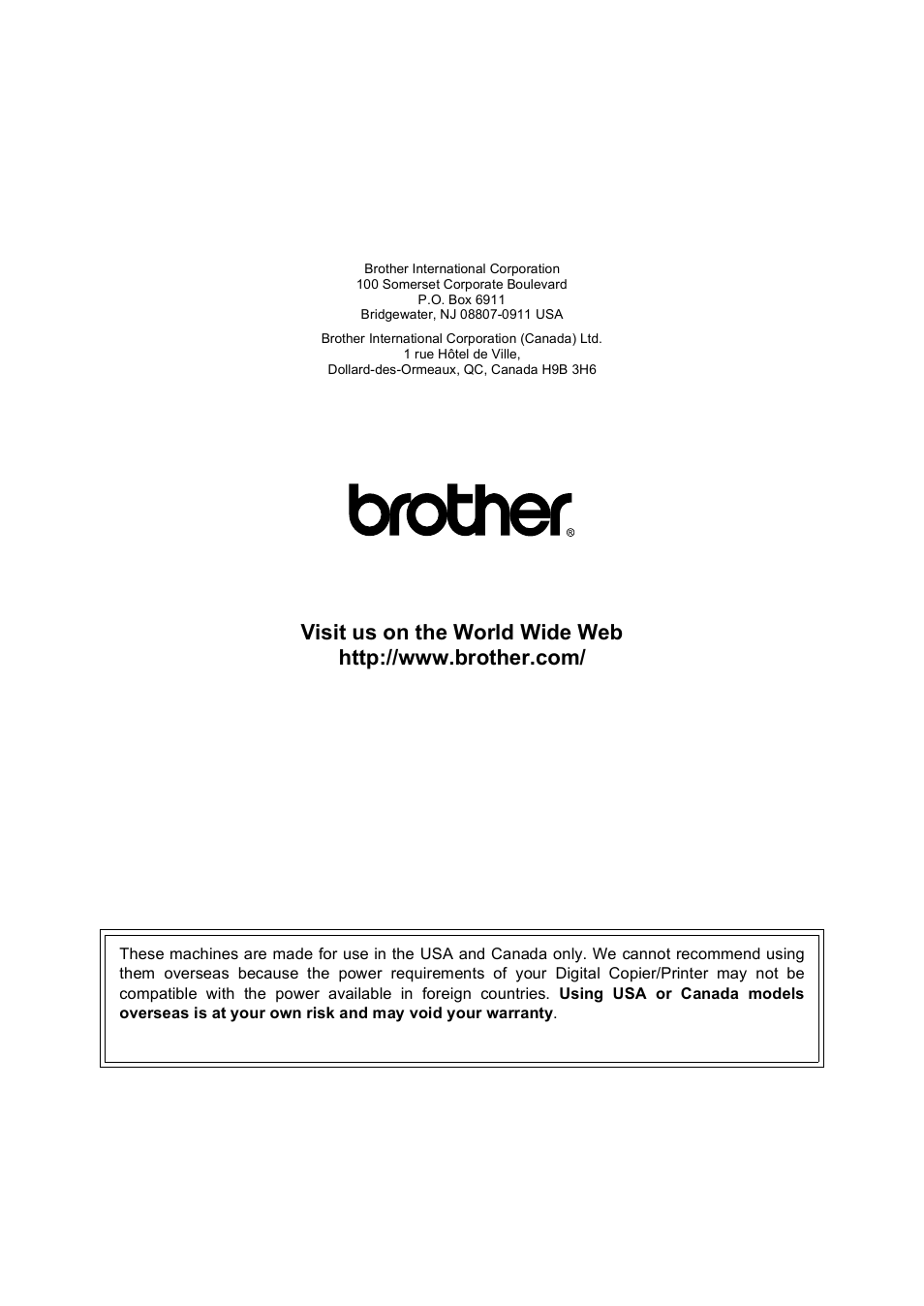 Brother usa/can | Brother DCP-8085DN User Manual | Page 156 / 156
